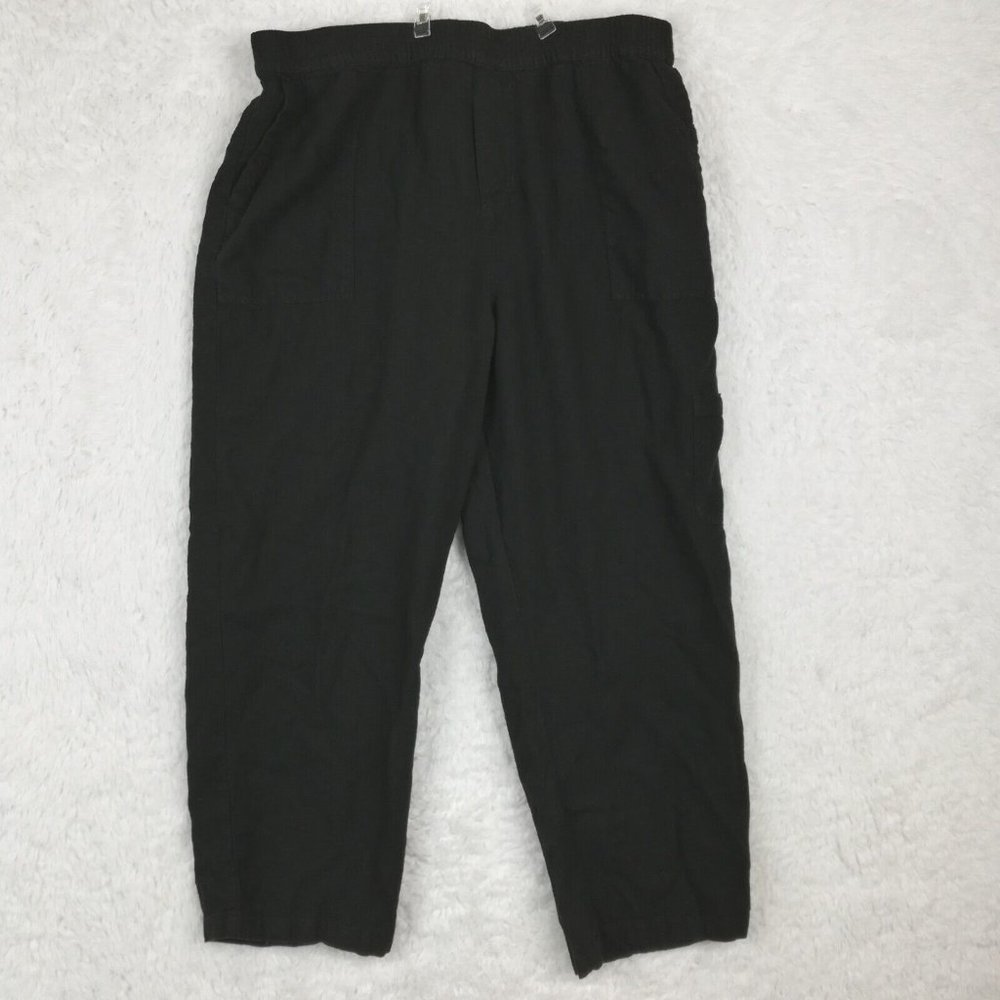 Susan Graver Womens Pants Gaucho‎ Ankle Wide Leg Linen Black Pockets Tall LT
